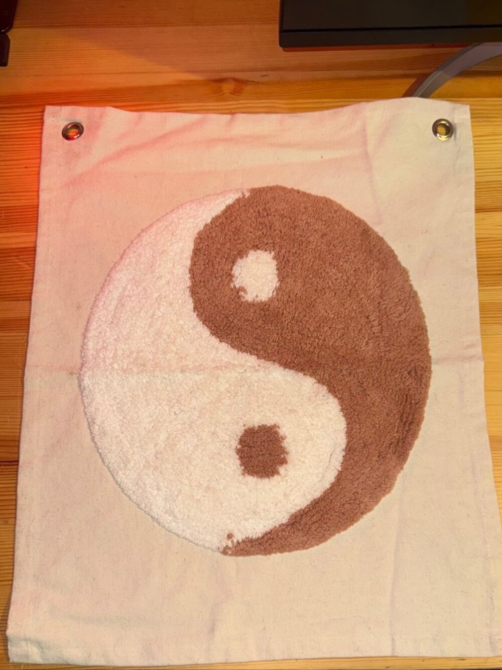 Yin Yang Tufted Wall Hanging Cream Brown Canvas